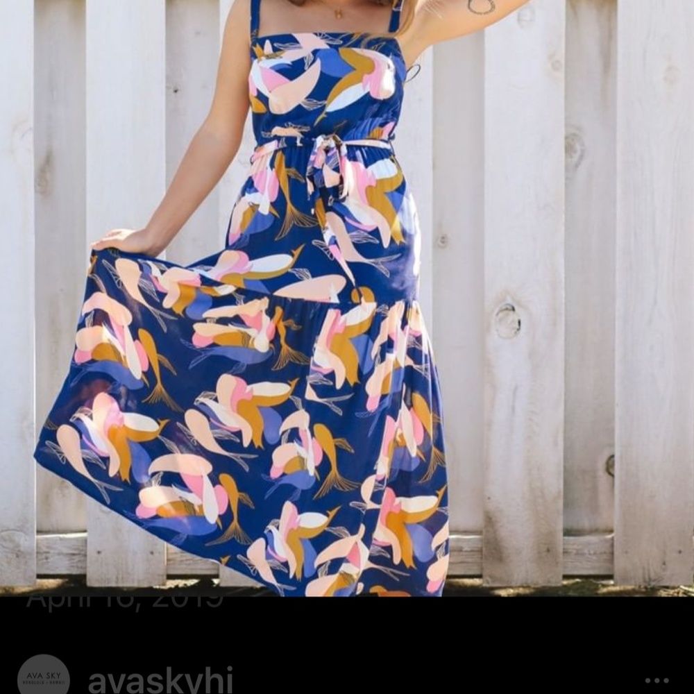 Fighting Eel Ava Sky blue koi maxi dress sz S - Picture 2 of 9